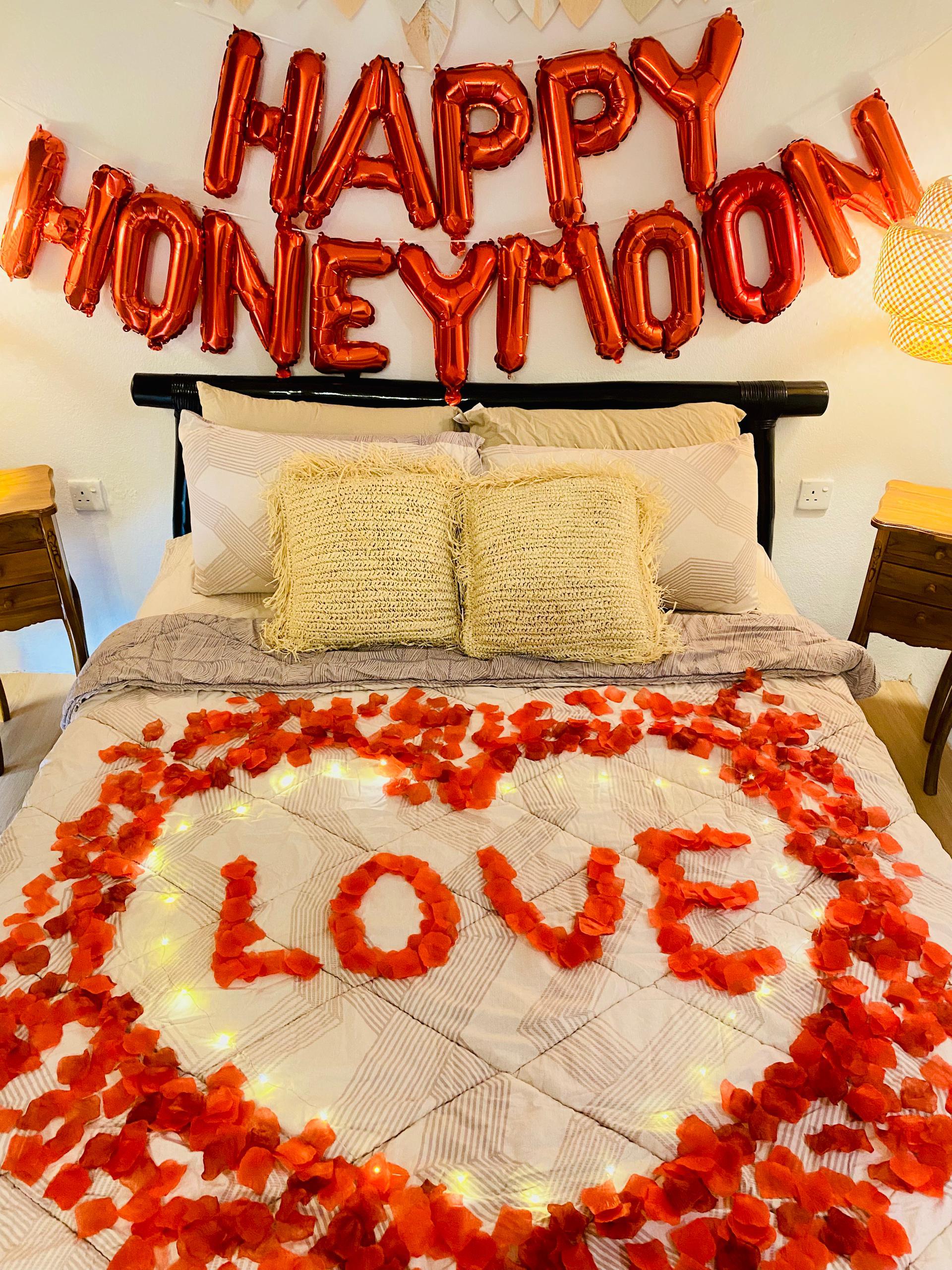 Romantic honeymoon decoration setup